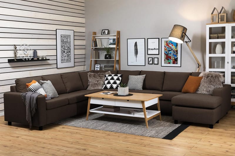 Crazy 7-istuttava Oikeakätinen U-muotoinen XX-Large Kulmasohva Divaanilla Kankaalla - Ruskea - Huonekalut - Sohva - Kulmasohva - Kulmadivaanisohva