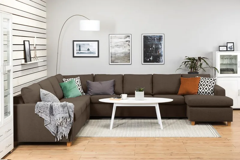 Crazy 7-istuttava Oikeakätinen U-muotoinen XX-Large Kulmasohva Divaanilla Kankaalla - Ruskea - Huonekalut - Sohva - Kulmasohva - Kulmadivaanisohva