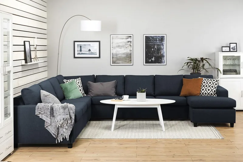 Crazy 7-istuttava Oikeakätinen U-muotoinen XX-Large Kulmasohva Divaanilla Kankaalla - Sininen - Huonekalut - Sohva - Kulmasohva - Kulmadivaanisohva