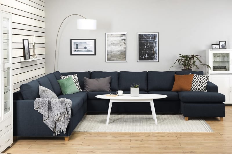 Crazy 7-istuttava Oikeakätinen U-muotoinen XX-Large Kulmasohva Divaanilla Kankaalla - Sininen - Huonekalut - Sohva - Kulmasohva - Kulmadivaanisohva