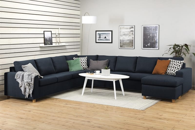 Crazy 7-istuttava Oikeakätinen U-muotoinen XX-Large Kulmasohva Divaanilla Kankaalla - Sininen - Huonekalut - Sohva - Kulmasohva - Kulmadivaanisohva