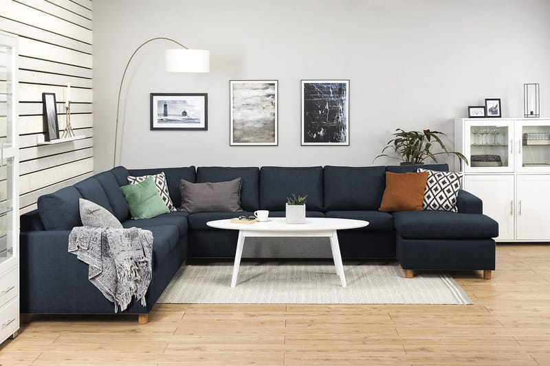 Crazy 7-istuttava Oikeakätinen U-muotoinen XX-Large Kulmasohva Divaanilla Kankaalla - Sininen - Huonekalut - Sohva - Kulmasohva - Kulmadivaanisohva