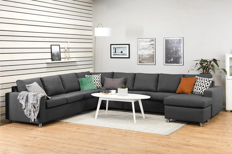 Crazy 7-istuttava Oikeakätinen U-muotoinen XX-Large Kulmasohva Divaanilla Kankaalla - Tummanharmaa - Huonekalut - Sohva - Kulmasohva - Kulmadivaanisohva