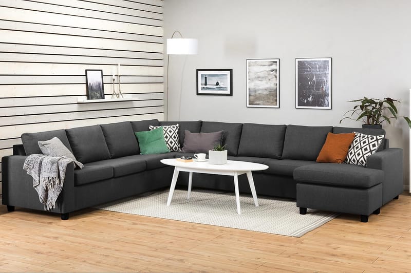 Crazy 7-istuttava Oikeakätinen U-muotoinen XX-Large Kulmasohva Divaanilla Kankaalla - Tummanharmaa - Huonekalut - Sohva - Kulmasohva - Kulmadivaanisohva