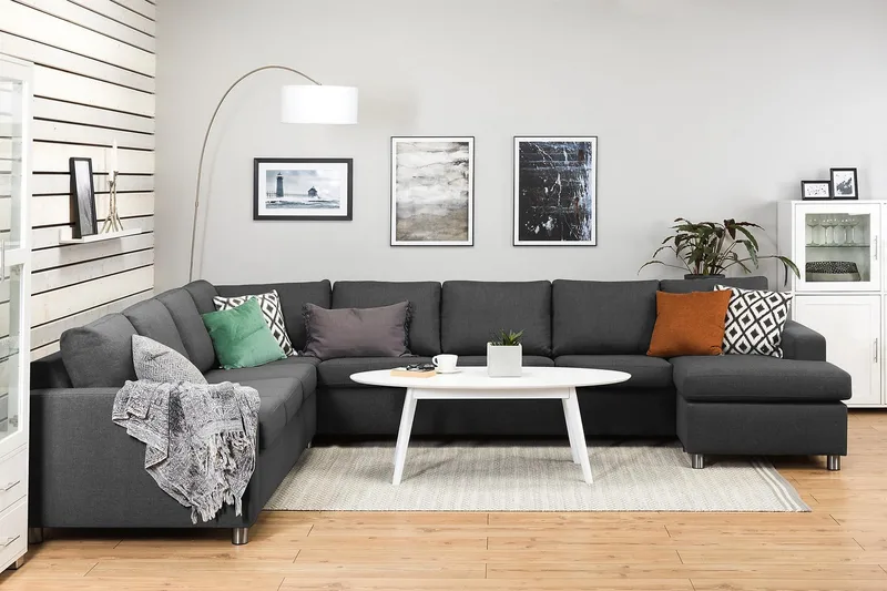 Crazy 7-istuttava Oikeakätinen U-muotoinen XX-Large Kulmasohva Divaanilla Kankaalla - Tummanharmaa - Huonekalut - Sohva - Kulmasohva - Kulmadivaanisohva