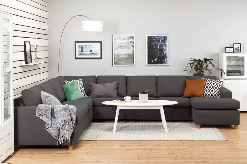 Crazy 7-istuttava Oikeakätinen U-muotoinen XX-Large Kulmasohva Divaanilla Kankaalla - Tummanharmaa - Huonekalut - Sohva - Kulmasohva - Kulmadivaanisohva