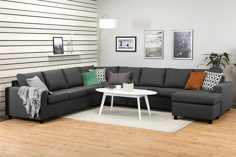 Crazy 7-istuttava Oikeakätinen U-muotoinen XX-Large Kulmasohva Divaanilla Kankaalla - Tummanharmaa - Huonekalut - Sohva - Kulmasohva - Kulmadivaanisohva