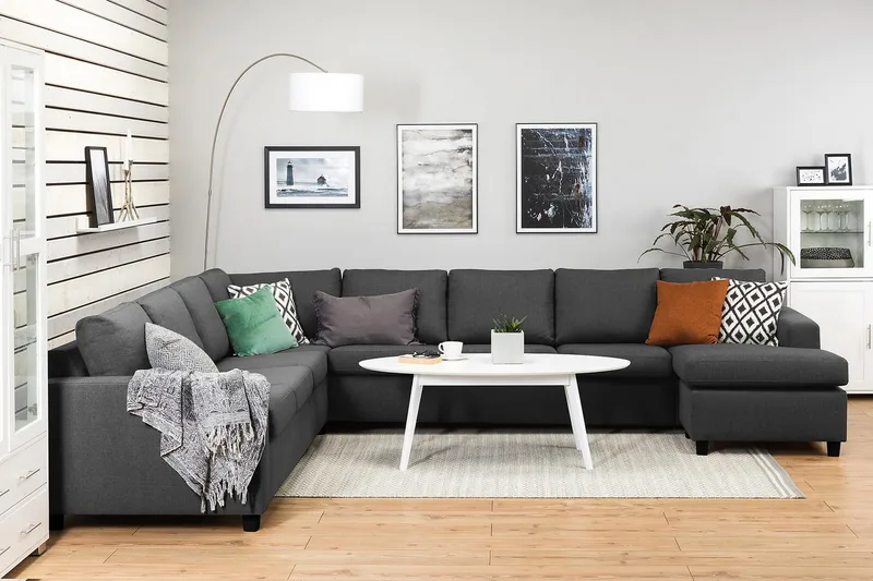 Crazy 7-istuttava Oikeakätinen U-muotoinen XX-Large Kulmasohva Divaanilla Kankaalla - Tummanharmaa - Huonekalut - Sohva - Kulmasohva - Kulmadivaanisohva