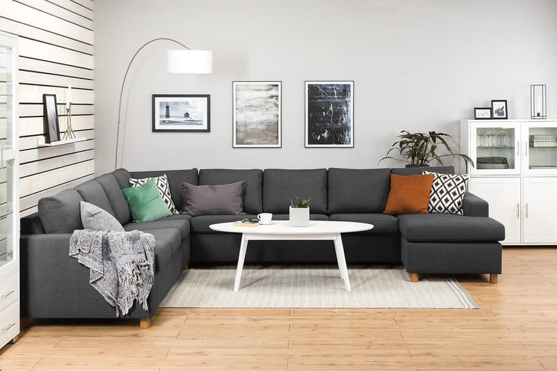 Crazy 7-istuttava Oikeakätinen U-muotoinen XX-Large Kulmasohva Divaanilla Kankaalla - Tummanharmaa - Huonekalut - Sohva - Kulmasohva - Kulmadivaanisohva