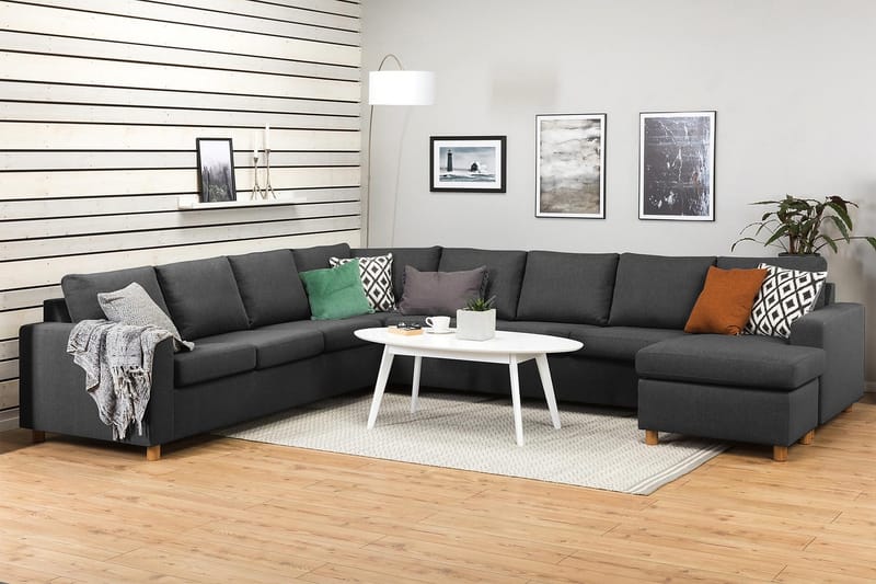 Crazy 7-istuttava Oikeakätinen U-muotoinen XX-Large Kulmasohva Divaanilla Kankaalla - Tummanharmaa - Huonekalut - Sohva - Kulmasohva - Kulmadivaanisohva