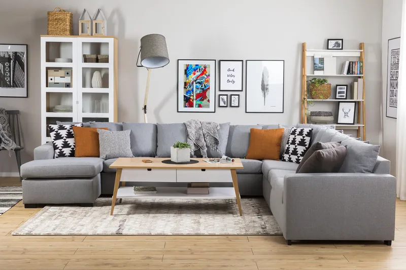 Crazy 7-istuttava Vasenkätinen U-muotoinen XX-Large Kulmasohva Divaanilla Kankaalla - Harmaa - Huonekalut - Sohva - Kulmasohva - Kulmadivaanisohva