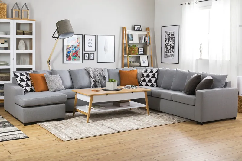 Crazy 7-istuttava Vasenkätinen U-muotoinen XX-Large Kulmasohva Divaanilla Kankaalla - Harmaa - Huonekalut - Sohva - Kulmasohva - Kulmadivaanisohva