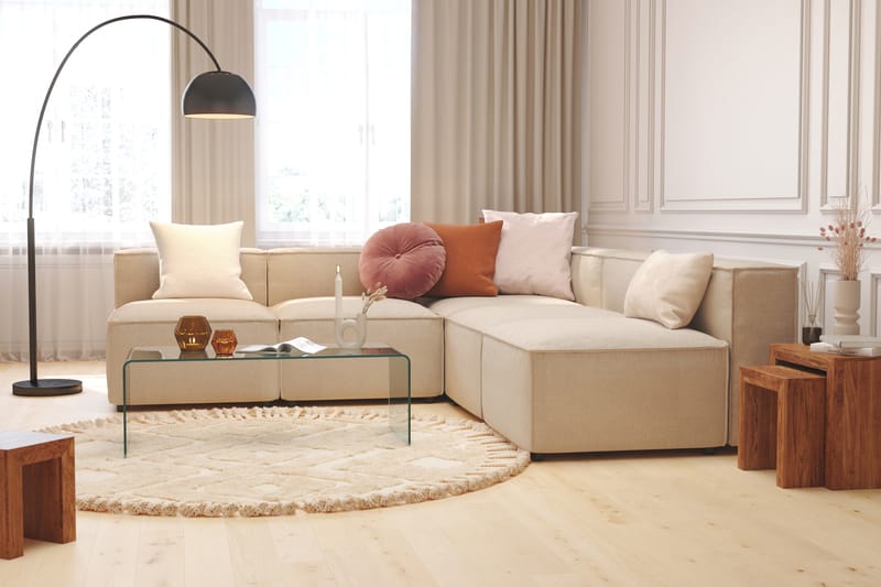 Cubo 5-istuttava L-muotoinen Syvä Modulaarikulmasohva Kankaalla - Beige - Huonekalut - Sohva - Kulmasohva