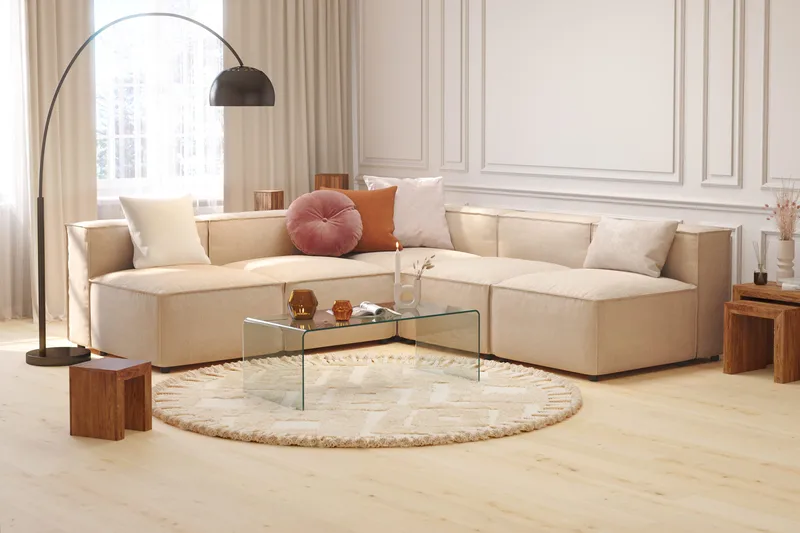 Cubo 5-istuttava L-muotoinen Syvä Modulaarikulmasohva Kankaalla - Beige - Huonekalut - Sohva - Kulmasohva