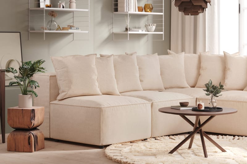 Cubo 5-istuttava L-muotoinen Syvä Modulaarikulmasohva Kankaalla - Beige - Huonekalut - Sohva - Kulmasohva