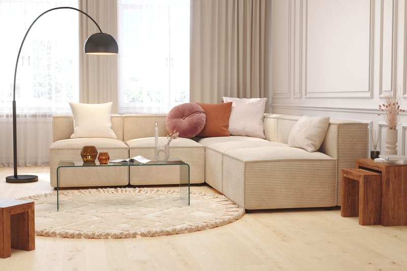 Cubo 5-istuttava L-muotoinen Syvä Modulaarikulmasohva Manchester-kankaalla - Beige - Huonekalut - Sohva - Kulmasohva
