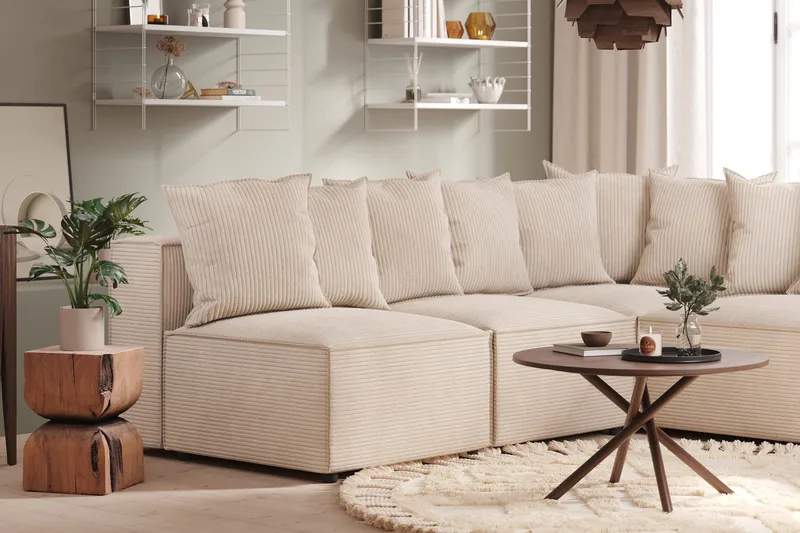 Cubo 5-istuttava L-muotoinen Syvä Modulaarikulmasohva Manchester-kankaalla - Beige - Huonekalut - Sohva - Kulmasohva