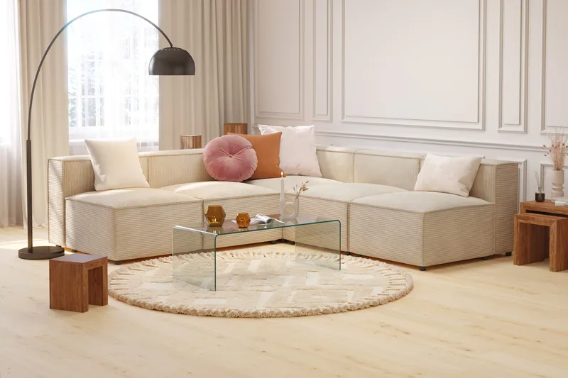 Cubo 5-istuttava L-muotoinen Syvä Modulaarikulmasohva Manchester-kankaalla - Beige - Huonekalut - Sohva - Kulmasohva