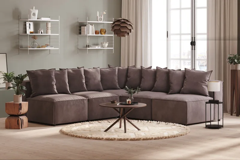 Cubo 5-istuttava L-muotoinen Syvä Modulaarikulmasohva Sametilla - Tummanharmaa - Huonekalut - Sohva - Kulmasohva