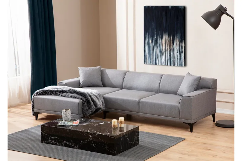 Divaanisohva 3:n ist Smithton - Harmaa - Huonekalut - Sohva - Kulmasohva - Kulmadivaanisohva