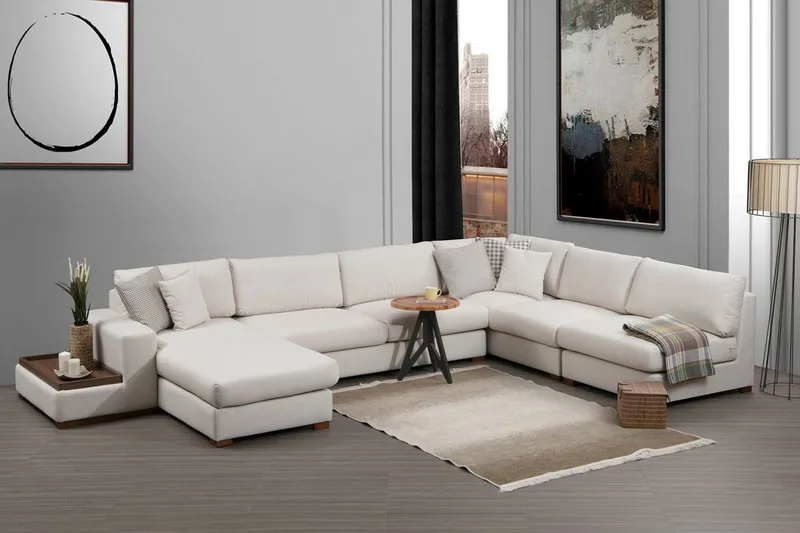 Divaanisohva Portiella - Beige - Huonekalut - Sohva - Kulmasohva - Kulmadivaanisohva