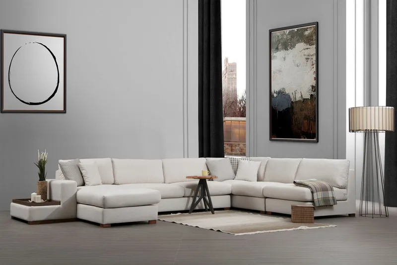Divaanisohva Portiella - Beige - Huonekalut - Sohva - Kulmasohva - Kulmadivaanisohva