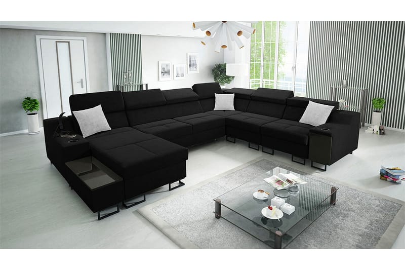 Galbally 5-sits Hörnsoffa NO_BRAND Black - Huonekalut - Sohva - Vuodesohva - Kulmavuodesohva