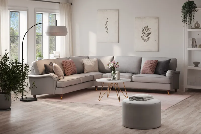 Howard Lyx 6-istuttava Oikeakätinen L-muotoinen Kulmasohva Kangas - Vaaleanharmaa - Huonekalut - Sohva - Kulmasohva - Howard-kulmasohva