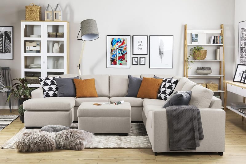 Crazy 6-istuttava Vasenkätinen U-muotoinen Large Kulmasohva Divaanilla Kankaalla - Beige - Huonekalut - Sohva - Kulmasohva - Kulmadivaanisohva