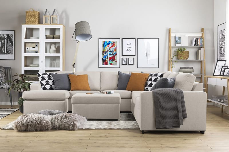 Crazy 6-istuttava Vasenkätinen U-muotoinen Large Kulmasohva Divaanilla Kankaalla - Beige - Huonekalut - Sohva - Kulmasohva - Kulmadivaanisohva