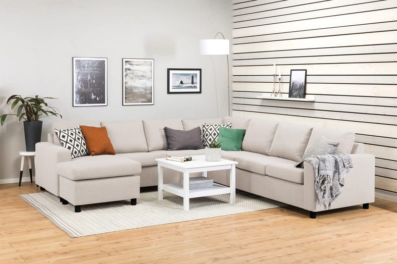 Crazy 6-istuttava Vasenkätinen U-muotoinen Large Kulmasohva Divaanilla Kankaalla - Beige - Huonekalut - Sohva - Kulmasohva