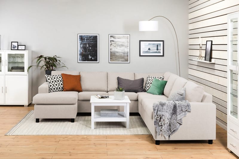 Crazy 6-istuttava Vasenkätinen U-muotoinen Large Kulmasohva Divaanilla Kankaalla - Beige - Huonekalut - Sohva - Kulmasohva