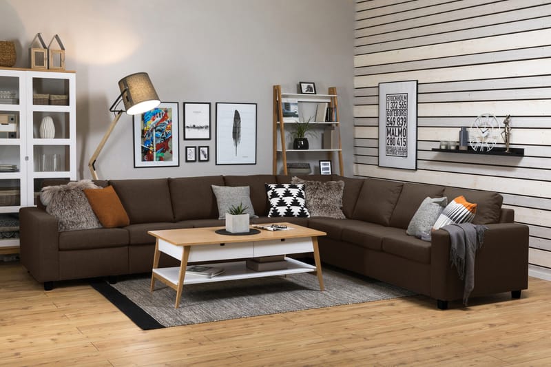 Crazy 7-istuttava Käännettävä L-muotoinen XX-Large Kulmasohva Kankaalla - Ruskea - Huonekalut - Sohva - Kulmasohva