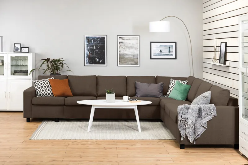 Crazy 7-istuttava Käännettävä L-muotoinen XX-Large Kulmasohva Kankaalla - Ruskea - Huonekalut - Sohva - Kulmasohva