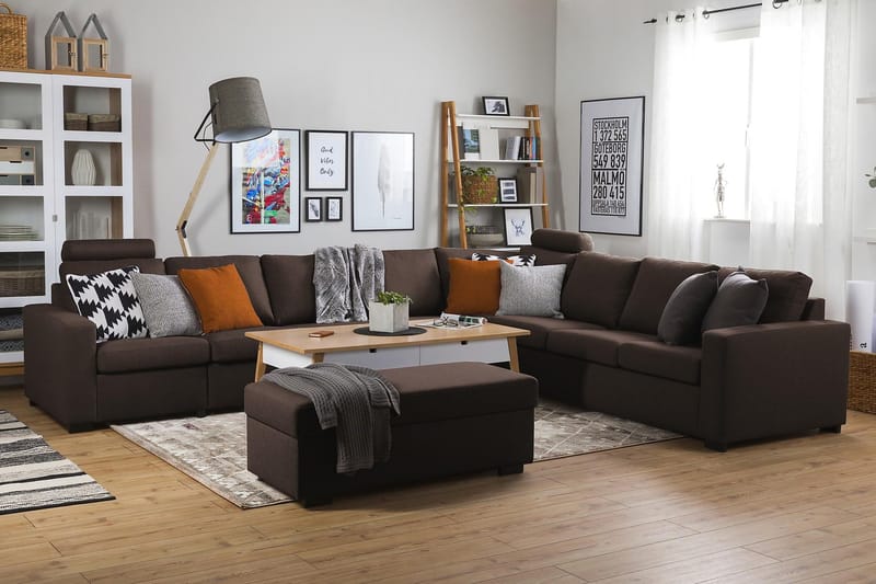 Crazy 7-istuttava Käännettävä L-muotoinen XX-Large Kulmasohva Kankaalla - Ruskea - Huonekalut - Sohva - Kulmasohva - Kulmadivaanisohva