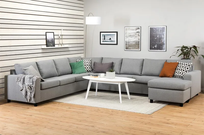 Crazy 7-istuttava Oikeakätinen U-muotoinen XX-Large Kulmasohva Divaanilla Kankaalla - Harmaa - Huonekalut - Sohva - Kulmasohva - Kulmadivaanisohva