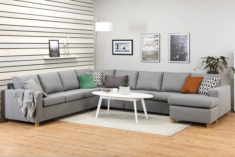 Crazy 7-istuttava Oikeakätinen U-muotoinen XX-Large Kulmasohva Divaanilla Kankaalla - Harmaa - Huonekalut - Sohva - Kulmasohva - Kulmadivaanisohva