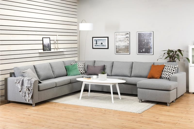 Crazy 7-istuttava Oikeakätinen U-muotoinen XX-Large Kulmasohva Divaanilla Kankaalla - Harmaa - Huonekalut - Sohva - Kulmasohva - Kulmadivaanisohva