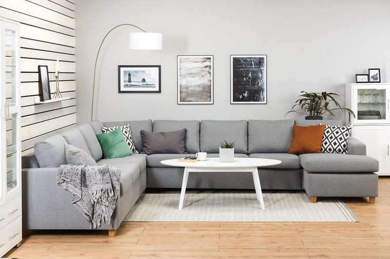 Crazy 7-istuttava Oikeakätinen U-muotoinen XX-Large Kulmasohva Divaanilla Kankaalla - Harmaa - Huonekalut - Sohva - Kulmasohva - Kulmadivaanisohva