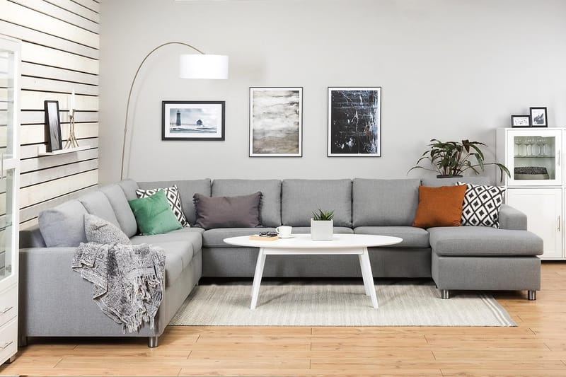 Crazy 7-istuttava Oikeakätinen U-muotoinen XX-Large Kulmasohva Divaanilla Kankaalla - Harmaa - Huonekalut - Sohva - Kulmasohva - Kulmadivaanisohva