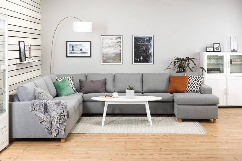 Crazy 7-istuttava Oikeakätinen U-muotoinen XX-Large Kulmasohva Divaanilla Kankaalla - Harmaa - Huonekalut - Sohva - Kulmasohva - Kulmadivaanisohva