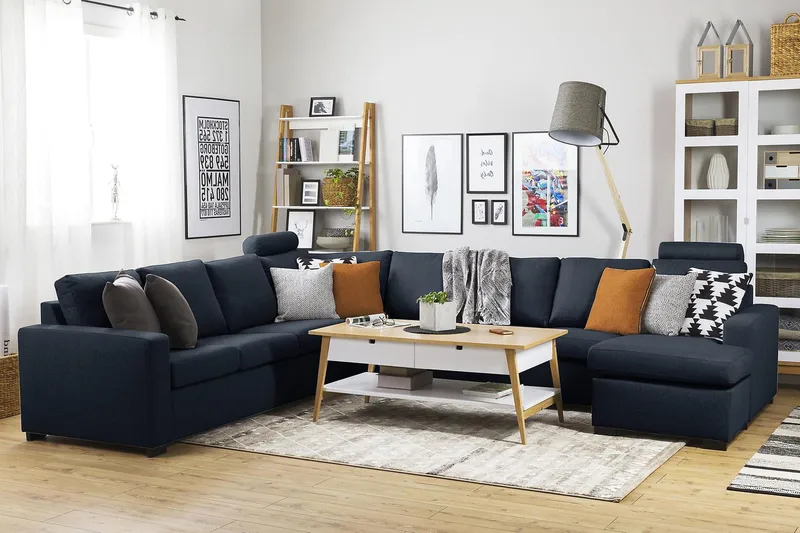 Crazy 7-istuttava Oikeakätinen U-muotoinen XX-Large Kulmasohva Divaanilla Kankaalla - Sininen - Huonekalut - Sohva - Kulmasohva - Kulmadivaanisohva