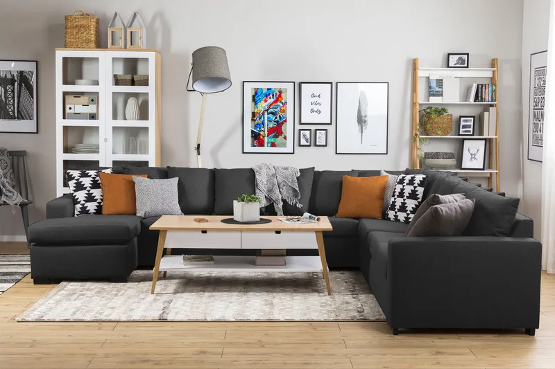 Crazy 7-istuttava Vasenkätinen U-muotoinen XX-Large Kulmasohva Divaanilla Kankaalla - Antrasiitti - Huonekalut - Sohva - Kulmasohva - Kulmadivaanisohva