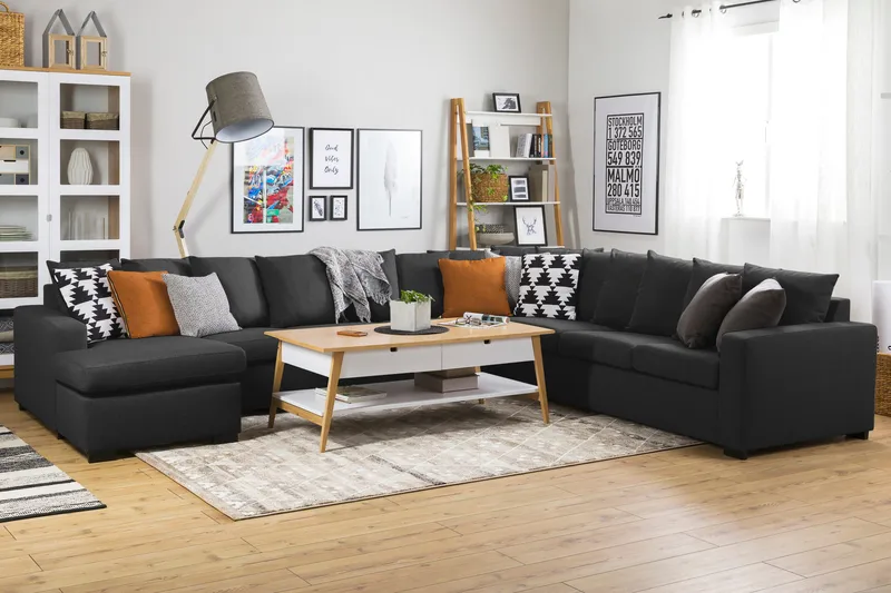 Crazy 7-istuttava Vasenkätinen U-muotoinen XX-Large Kulmasohva Divaanilla Kankaalla - Antrasiitti - Huonekalut - Sohva - Kulmasohva - Kulmadivaanisohva