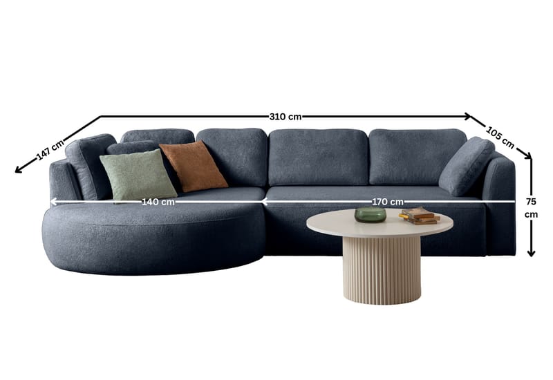 Kulmasohva Atelier Del Sofa Venezia Left (310 x 75 x 105 cm) Laivastonsininen - Laivastonsininen - Huonekalut - Sohva - Kulmasohva