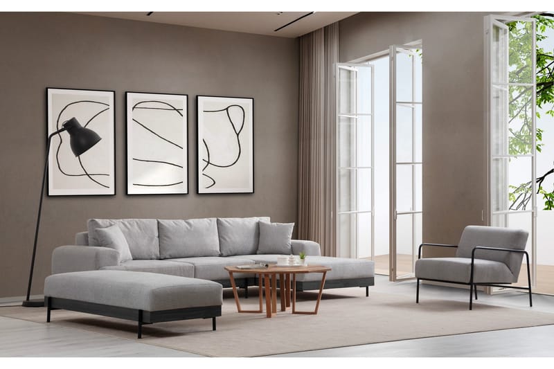 Kulmasohva Eti 3:n ist - Harmaa - Huonekalut - Sohva - Divaanisohva - 4 istuttava sohva divaanilla