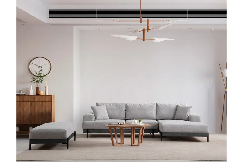 Kulmasohva Eti 3:n ist - Harmaa - Huonekalut - Sohva - Divaanisohva - 4 istuttava sohva divaanilla