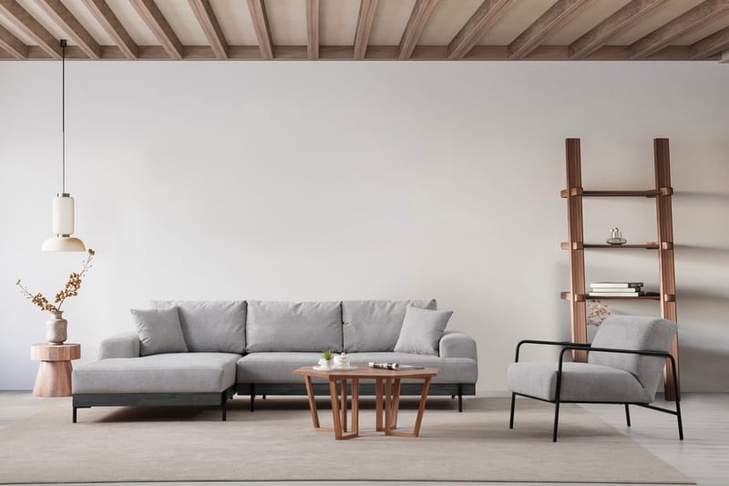 Kulmasohva Eti 3:n ist - Harmaa - Huonekalut - Sohva - Divaanisohva - 4 istuttava sohva divaanilla