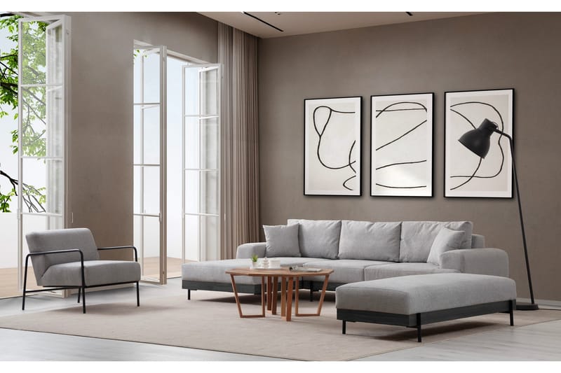 Kulmasohva Eti 3:n ist - Harmaa - Huonekalut - Sohva - Divaanisohva - 4 istuttava sohva divaanilla