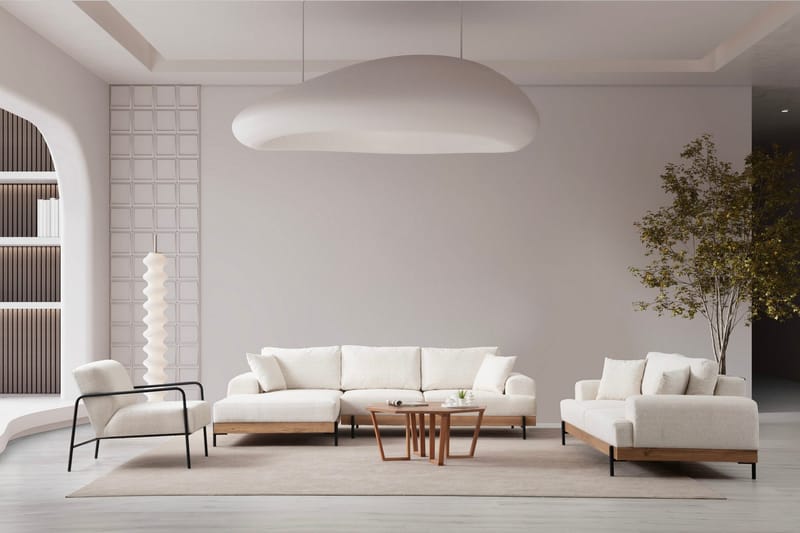 Kulmasohva Eti 3:n ist - Valkoinen - Huonekalut - Sohva - Divaanisohva - 4 istuttava sohva divaanilla